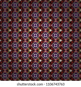 Vector repeated shapes and lines seamless background. Geometric seamless surface pattern design with retro white, purple and black colors rhombuses ornament. Grid digital paper, textile print, design.