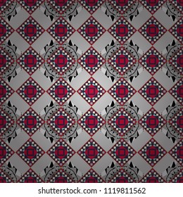 Vector repeated shapes and lines seamless background. Geometric seamless surface pattern design with retro brown, red and gray colors rhombuses ornament. Grid digital paper, textile print, design.