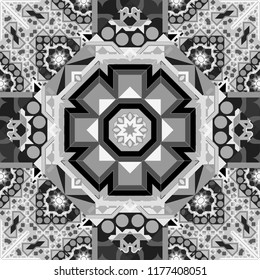 Vector repeated shapes and lines seamless background. Geometric seamless surface pattern design with retro white, gray and black colors rhombuses ornament. Grid digital paper, textile print, design.