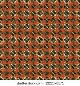 Vector repeated shapes and lines seamless background. Geometric seamless surface pattern design with retro yellow, magenta, black colors rhombuses ornament. Grid digital paper, textile print, design.