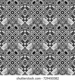 Vector repeated shapes and lines seamless background. Geometric seamless surface pattern design with retro black, white and gray colors rhombuses ornament. Grid digital paper, textile print, design.
