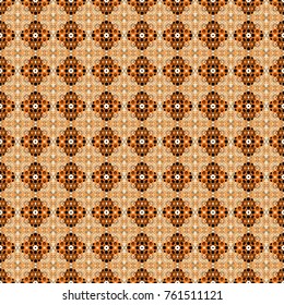 Vector repeated shapes and lines seamless background. Geometric seamless surface pattern design with retro orange, brown and beige colors rhombuses ornament. Grid digital paper, textile print, design.