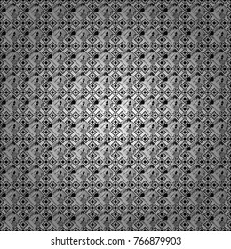 Vector repeated shapes and lines seamless background. Geometric seamless surface pattern design with retro gray, black and white colors rhombuses ornament. Grid digital paper, textile print, design.