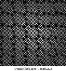 Vector repeated shapes and lines seamless background. Geometric seamless surface pattern design with retro gray, black and white colors rhombuses ornament. Grid digital paper, textile print, design.
