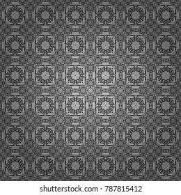 Vector repeated shapes and lines seamless background. Geometric seamless surface pattern design with retro gray, black and white colors rhombuses ornament. Grid digital paper, textile print, design.