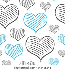vector repeated valentine pattern with many blue and gray hearts