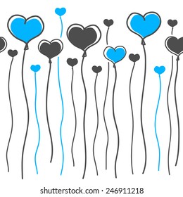 vector repeated valentine pattern with many blue and gray heart balloons