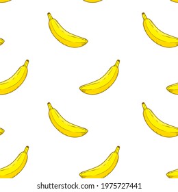 Vector repeating background with bananas on a white background. Vector wallpaper with banana