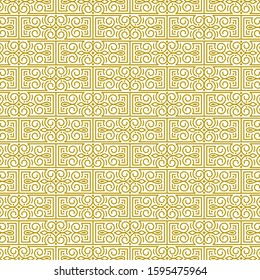 Vector repeating background in traditional oriental ethnic style. Geometric floral line art luxury ornament in gold, white. Design template for greeting, birthday,card, wedding, menu, print on bedding