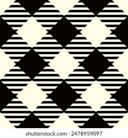 Vector of repeating black and white buffalo check plaid pattern. Artistic geometric classic background design