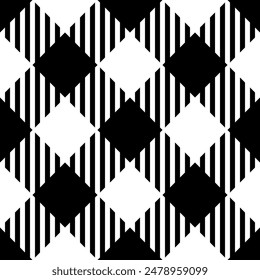 Vector of repeating black and white buffalo check plaid pattern. Artistic geometric classic background design