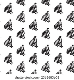 vector, repeating, continuous, pattern, winter, january, february, december, fir trees, fir trees, contours, black handwritten, christmas, new year, holiday, packaging, postcard
