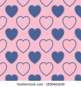 Vector Repeating Decorative Heart Pattern. Pink and Navy Blue Background.