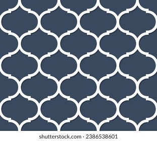 Vector repeating decorative white grid. Blue background.
