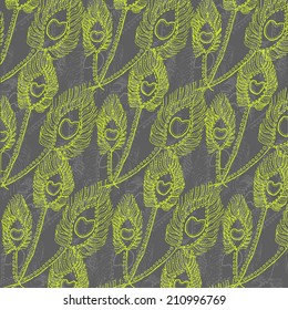 Vector repeating feather ornament on grey background