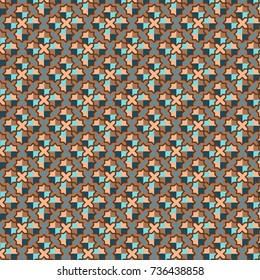 Vector repeating geometric pattern of Islamic Arabesque style. composed of octagonal stars in various shades of brown and green on brown background. For decorative and textile purposes 