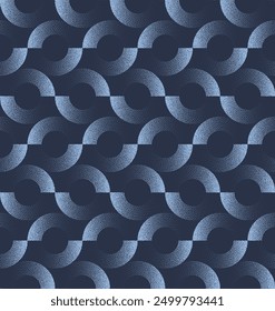 Vector Repeating Pattern of Blue Dotted Circles, Forming Overlapping Half-Circles in a Gradient Effect on a Navy Background. Halftone Motif Creates Modern Elegant Visual Texture for Endless Wallpaper