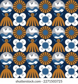 Vector repeating pattern in boho style. Fashionable, classic wallpaper with elements of the sea.