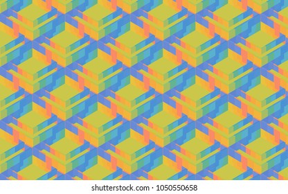 vector repeating pattern of bright colorful 3D squares and rhombuses with architectural appearance. cool design for wallpapers, backdrops, textile, fabric and surface designs