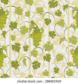 Vector repeating pattern with grape clusters in vintage style.