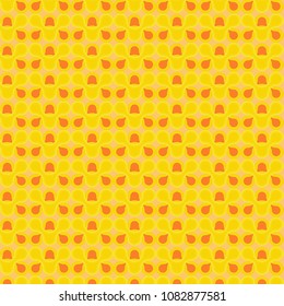 vector repeating pattern in orange over bright yellow background. cool curved circular interconnected geometrical shapes for textile, fabric, backgrounds and creative surface designs