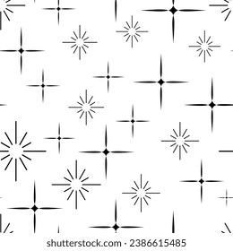 Vector Repeating Pattern.Shining, shimmering Stars, Sequins, Flares, Icons.Holiday.Party.New Year.Print for Textile.Packaging.Paper.Fireworks.Cover.On a White Background.Fantasy.Magic.EPS 10