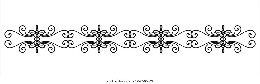vector repeating seamless border, devider, separator. with swirls and curl, line art. Element for product design, drawing patterns, collages