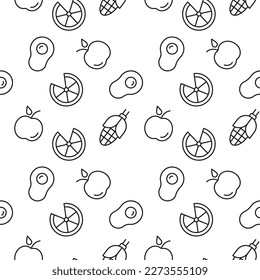 Vector repeating seamless pattern of avocado, corn, slice of orange for wallpapers, wrappers, postcards, backgrounds 