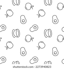 Vector repeating seamless pattern of avocado, apple, bowl for wallpapers, wrappers, postcards, backgrounds 