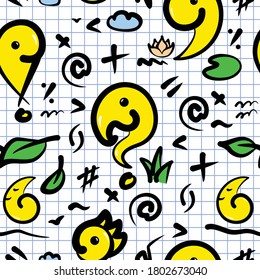 Vector repeating seamless pattern Funny math and punctuation for printing at textile, fabric, paper, cover, wallpaper