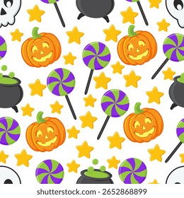 Vetor repetindo o padrão sem emenda com as abóboras de halloween assustadoras no fundo branco, abóboras emocionais, textura repetível e imprimível, halloween feliz, truque ou papel de parede de tratar