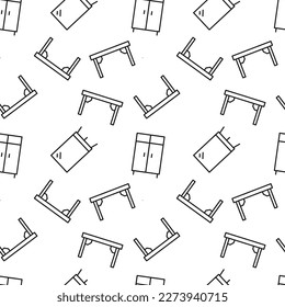 Vector repeating seamless pattern of table, mirror, closet for wallpapers, wrappers, postcards, backgrounds 