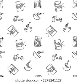 Vector repeating seamless pattern of TV set, omelet, cooking, for wallpapers, wrappers, postcards, backgrounds 