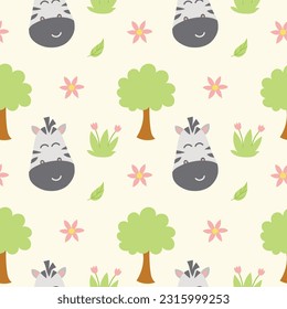 vector repeating seamless patterns of zebra heads, illustration of a safari animal childish theme