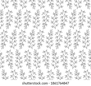 Vector repeating texture with branches. Seamless pattern with hand drawing plants. Floral print for cards, backdrops, wallpapers, posters, clothes. Vector illustration.
