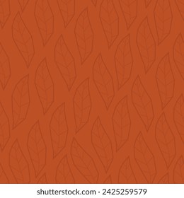 Vector repeating texture of geometric leaves border. Orange background.