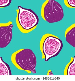Vector repeating texture with stylized figs. Abstract seamless pattern. Vegetable print for cards, backdrops, posters, t-shirts, sweatshirt.