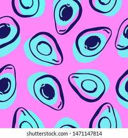 Vector repeating texture with stylized neon avocado. Abstract seamless pattern. Vegetable print for cards, backdrops, posters, t-shirts, sweatshirt.