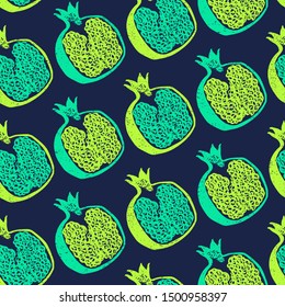 Vector repeating texture with stylized neon garnet. Abstract seamless pattern. Vegetable print for cards, backdrops, posters, t-shirts, sweatshirt.