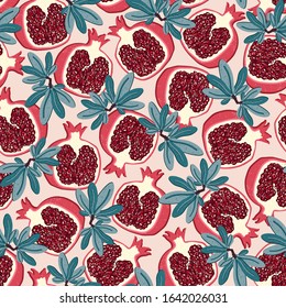 Vector repeating texture with stylized pomegranate.