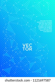 Vector report template. Global network connection digital grid. Interlinked nodes, neuron or social media structure concept. Information technology concept cover.