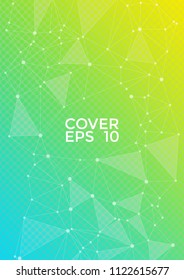 Vector report template. Global network connection tech grid. Interlinked nodes, neuron or social media structure concept. Information technology concept cover.