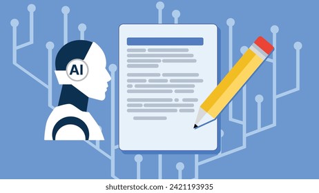 A vector representation of AI as a writing tool for businesses, education, and other purposes.