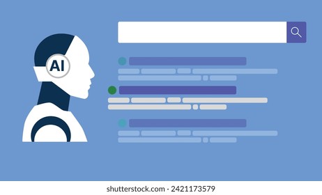 A vector representation of impact of AI in SEO or search engine optimization.