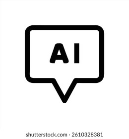 A vector representation showcasing a speech bubble with the letters AI, symbolizing artificial intelligence. Simple and clean design highlighting technology and communication concepts.