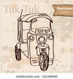 Vector representation of Tuk-Tuk in Thailand (hand drawing), Three-wheeler vector,Tuk Tuk taxi car Thailand