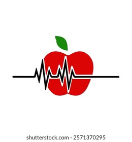 The vector represents healthcare, combining a heartbeat line, a stethoscope, and a heart symbolizing care and medical services. This is stethoscope apple.