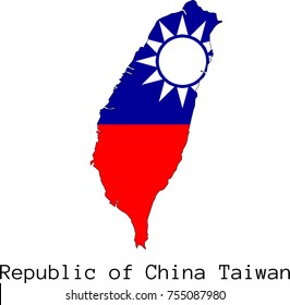 Vector Republic of China Taiwan map silhouette, painted in colors of a national flag