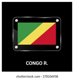 Vector Republic of the Congo Flag glass plate with metal holders - Country name label in bottom