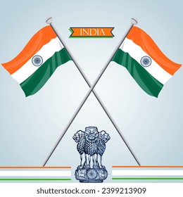  vector republic day and independence day design with two flags ,ashoka stamp